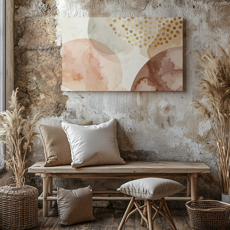 Toile douce et abstraite, formes chevauchantes avec accents dorés métalliques, art mural sur toile, prêt à accrocher