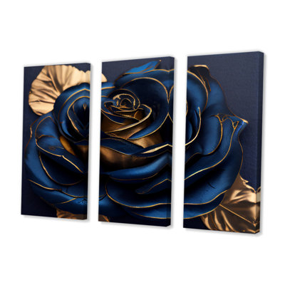 «Gilded Rose In Kings Blue III», impression sur toile tendue de 3 pièces