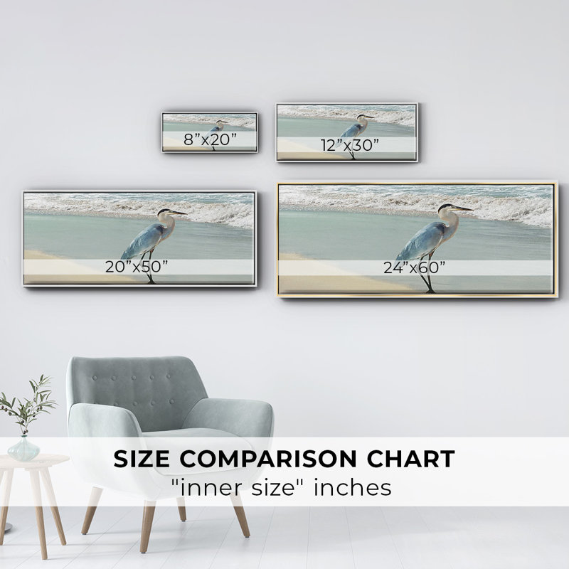 Beach Set Heron- Framed Canvas, 24" H x 60" W