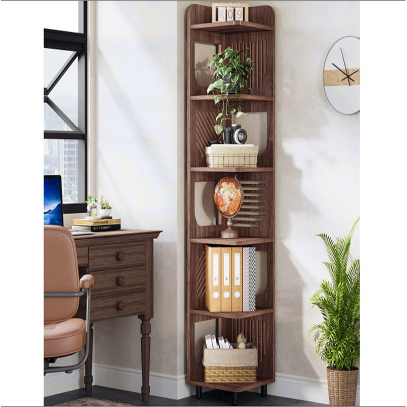 Bibliothèque de coin 71,65 "à 6 niveaux pour salon, bureau et chambre à coucher