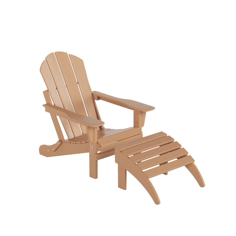 Chaise Adirondack pliante en plastique avec repose-pieds Laguna, Teck
