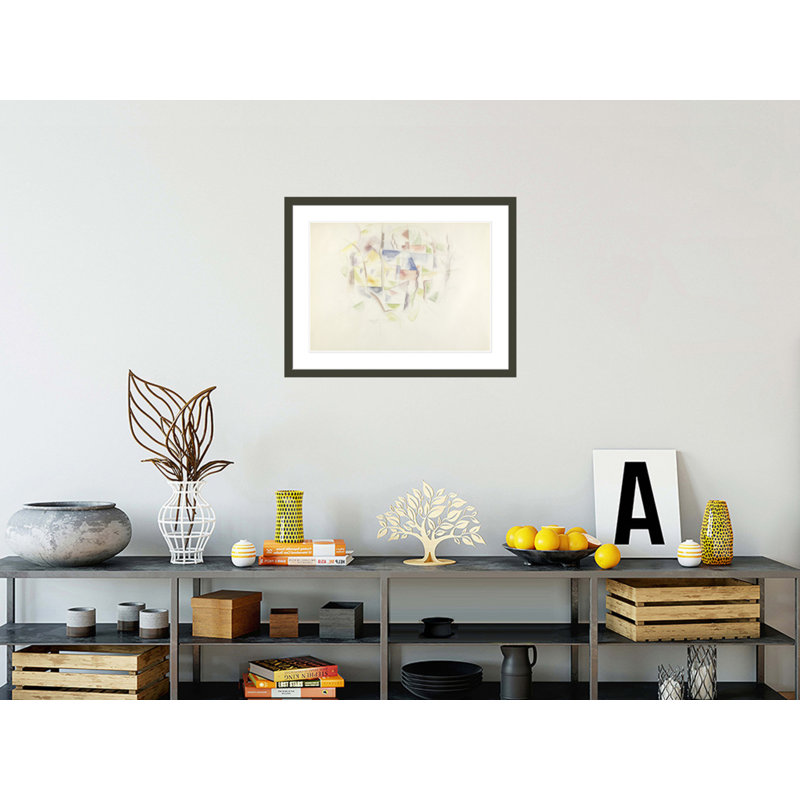 «Trees and Barns (Bermuda)» par Charles Demuth - reproduction d'art encadrée, H 22,86 po x l 29,5 po