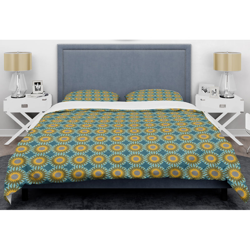 King Size Blue and Yellow Microfiber Duvet Cover Set