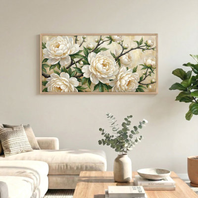 Fleurs blanches encadrées sur toile, ensemble de reproductions d'art sur toile encadrées de 1 pi 48 po x 24 po