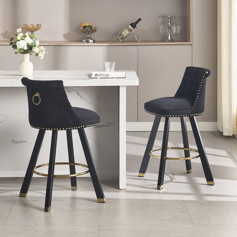 Velvet Upholstered Barstools set of 2, Black