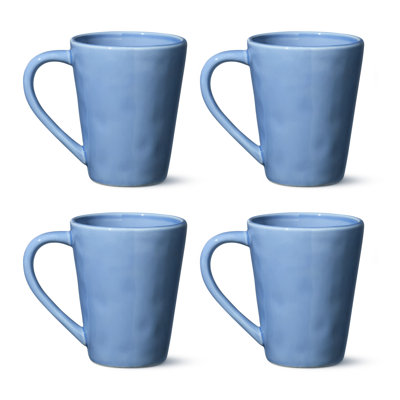 Ensemble de 4 tasses à café en grès de 18 oz avec glaçure marbrée bleu-gris Cloudy Sky