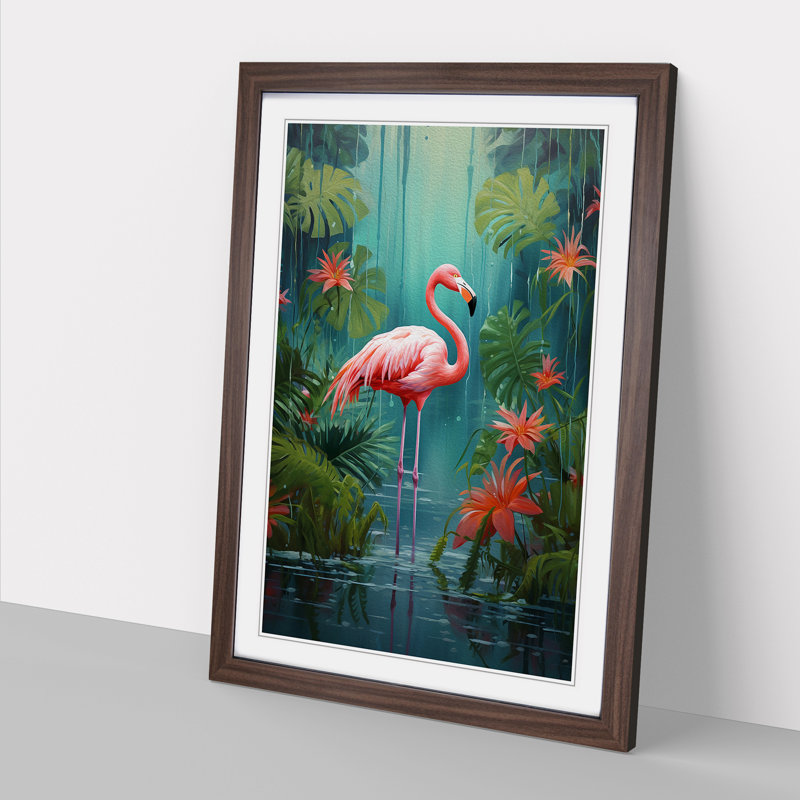 Flamingo Modern Art - Framed Print, Walnut Framed, 46cm H x 34cm W