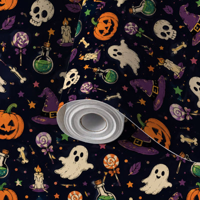 Papier peint auto-adhésif à thème Halloween fantômes autocollants et amovibles 17,7 po x 118 po (45 x 300 cm)