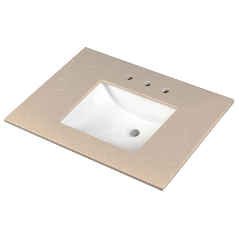 Sandino Sand 37-Inch White Engineered Marble Vanity Top with Rectangular Sink