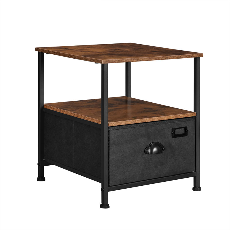 Casandra 41cm W Manufactured Wood Bedside Table, Black/Rustic Brown
