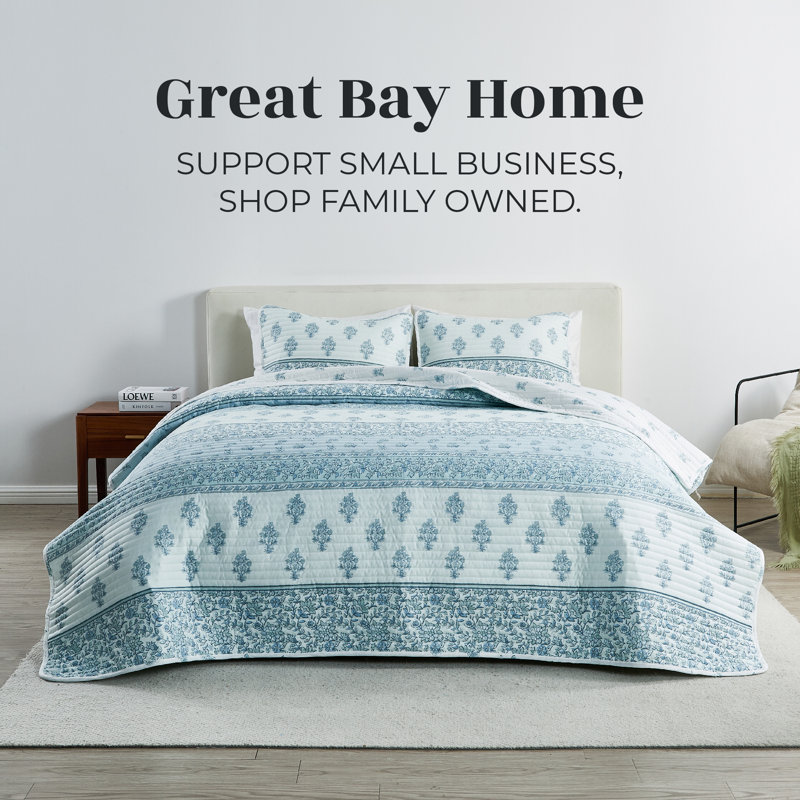 Twin Blue Reversible Microfiber Floral Quilt Set