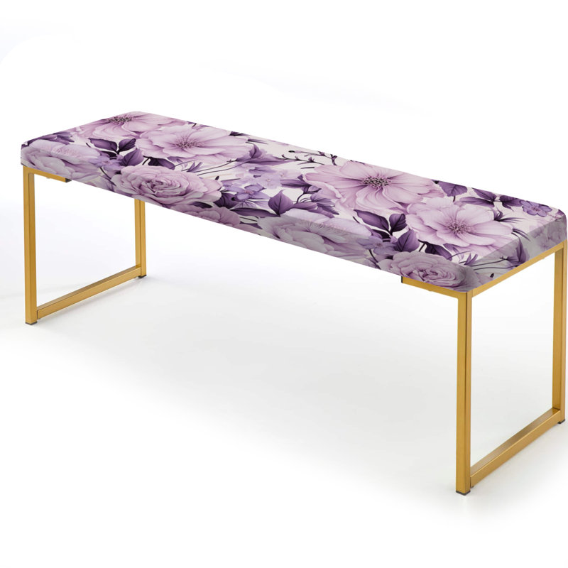 Victorian Elegance Soft Lavender Blossom - Floral Upholstered Gold Bench