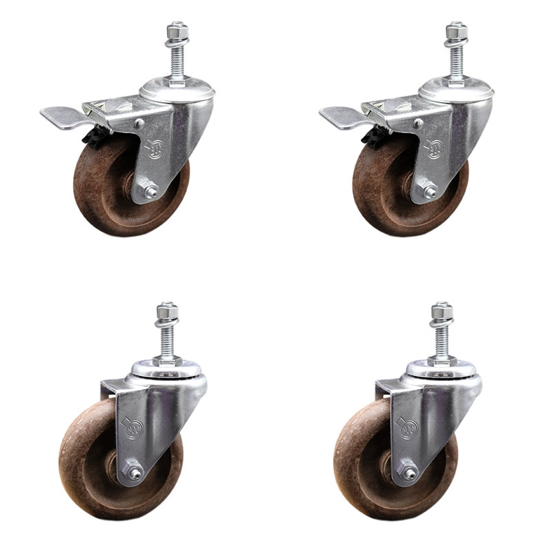 Ensemble de roulettes à tige en nylon rempli de verre à haute température de 4 pouces, 10 mm, 2 freins à verrouillage total SCC