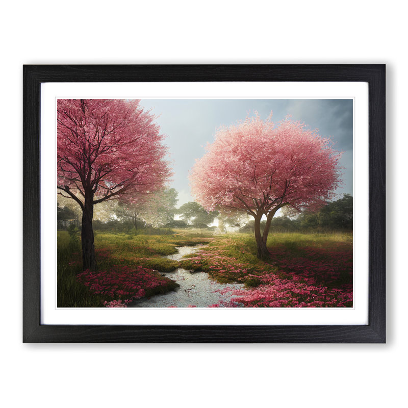 Blissful Cherry Blossom Trees - Framed Print, Black, 34cm H x 46cm W x 2cm D