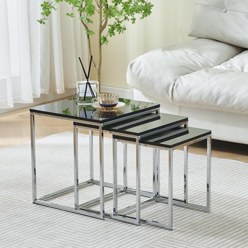 Chavira Sled Nesting Tables, Black, Silver