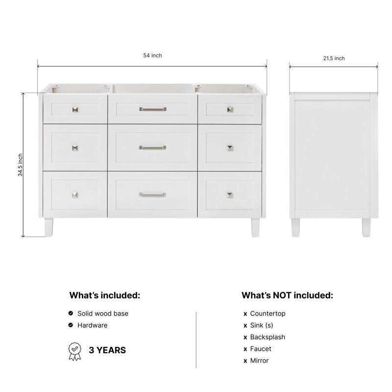 ARIEL Monroe 54 Single Bathroom Vanity Base Only, White