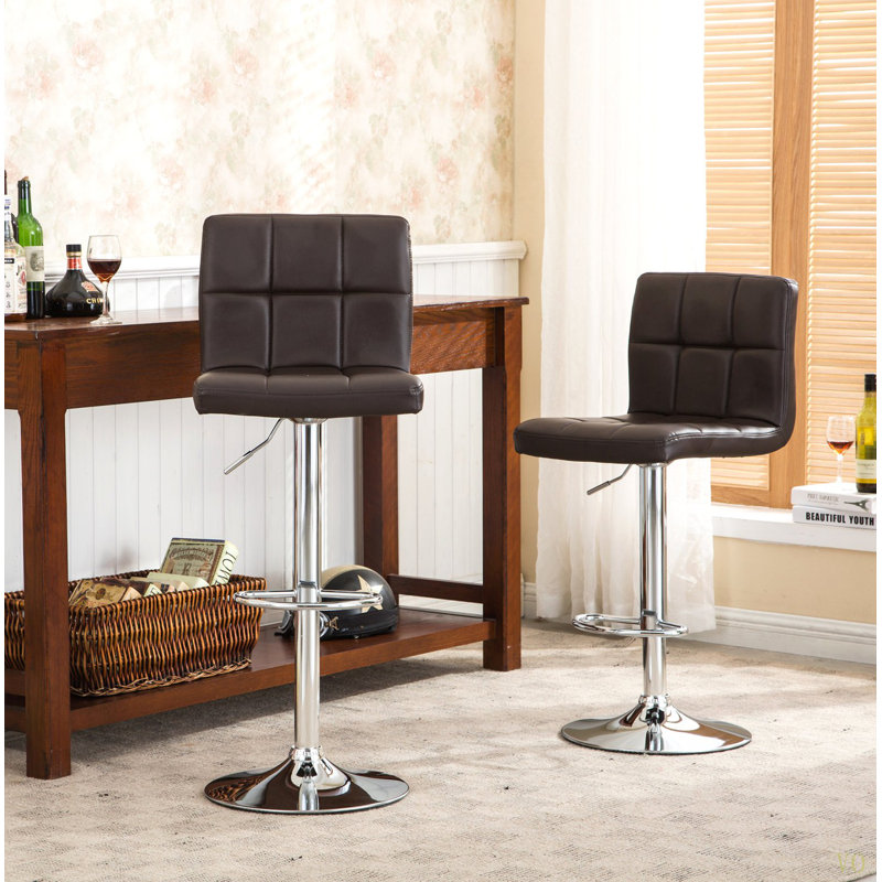 Tabouret de bar pivotant réglable en similicuir, ensemble de 2, Brun