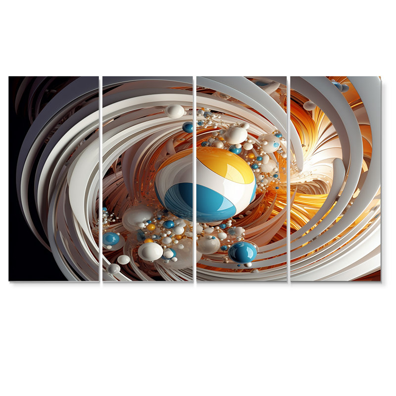 «Distant Galaxy Turquoise White - Abstract Spirals», ensemble de 4 pièces d'art mural, H 32 po x l 64 po