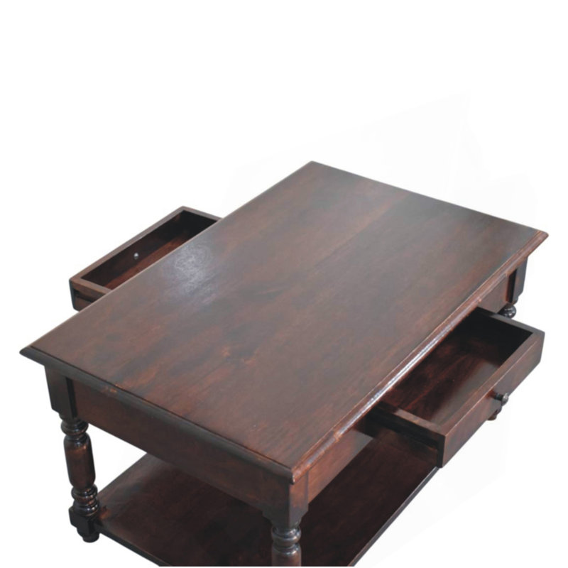 Turned Legs Cherry Console Table, 2-Drawers, Dark Brown