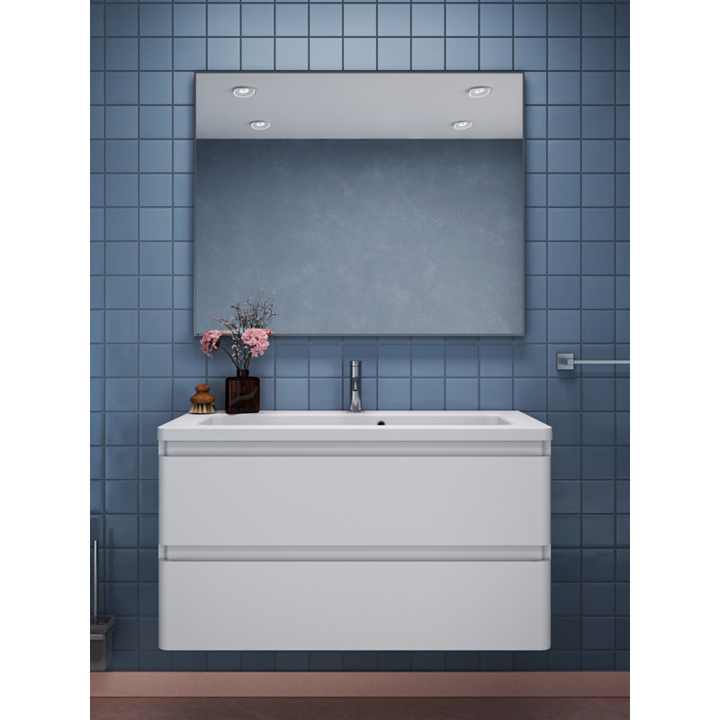 Meuble-lavabo simple avec plateau Kaled 39,1, Teck naturel