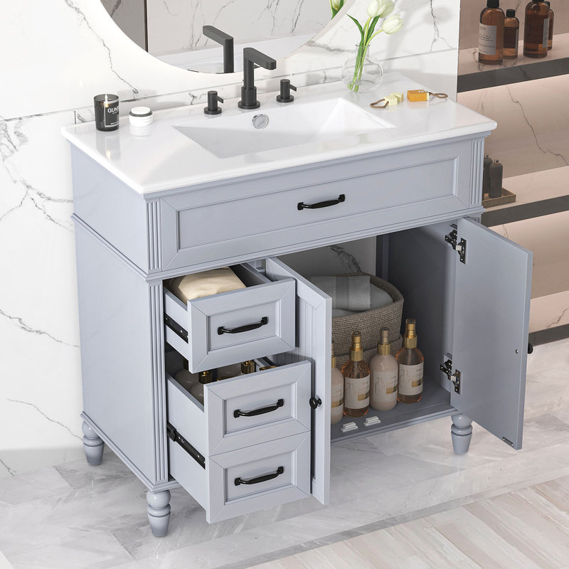 Meuble-lavabo 36 po avec lavabo, Gris