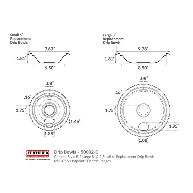 Certified Appliances Universal Range Drip Pan, Silver, 2.8" H x 10" W x 10.1" D