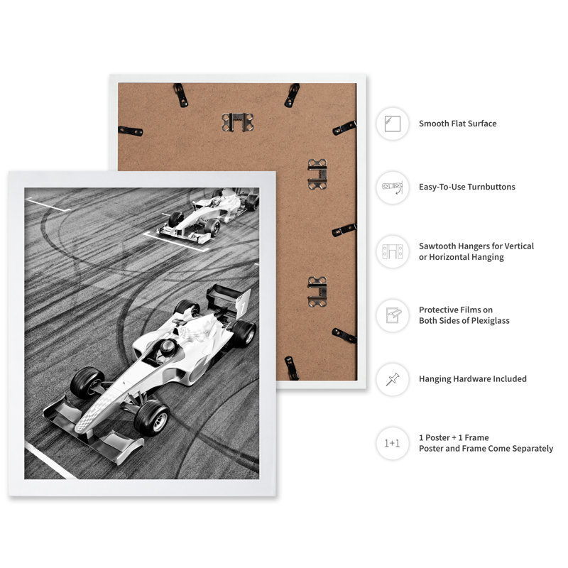 Voiture de course n ° 2, Poster, 12"H x 16"W, White Framed