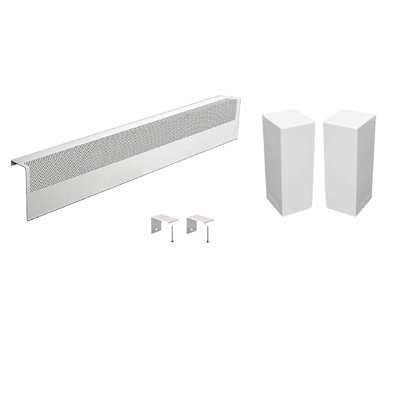Housse de chauffage en acier 4 pieds avec embouts et supports muraux Baseboarders Basic - blanc, résistant à la rouille, pour les systèmes d'eau chaude hydroniques