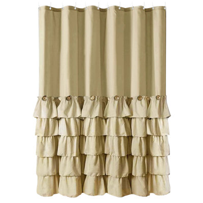 House of Hampton Camel Shower Curtain For Bathroom Ruffle Shower Curtain 72 X 72 Inches Farmhouse Shower Curtains With Buttons & Camel Ruffles