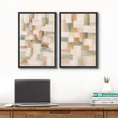 «Modern Neutral Block Abstract Earth Tone Minimalist», reproduction d'art sur toile encadrée pour chambre principale, 2 pièces