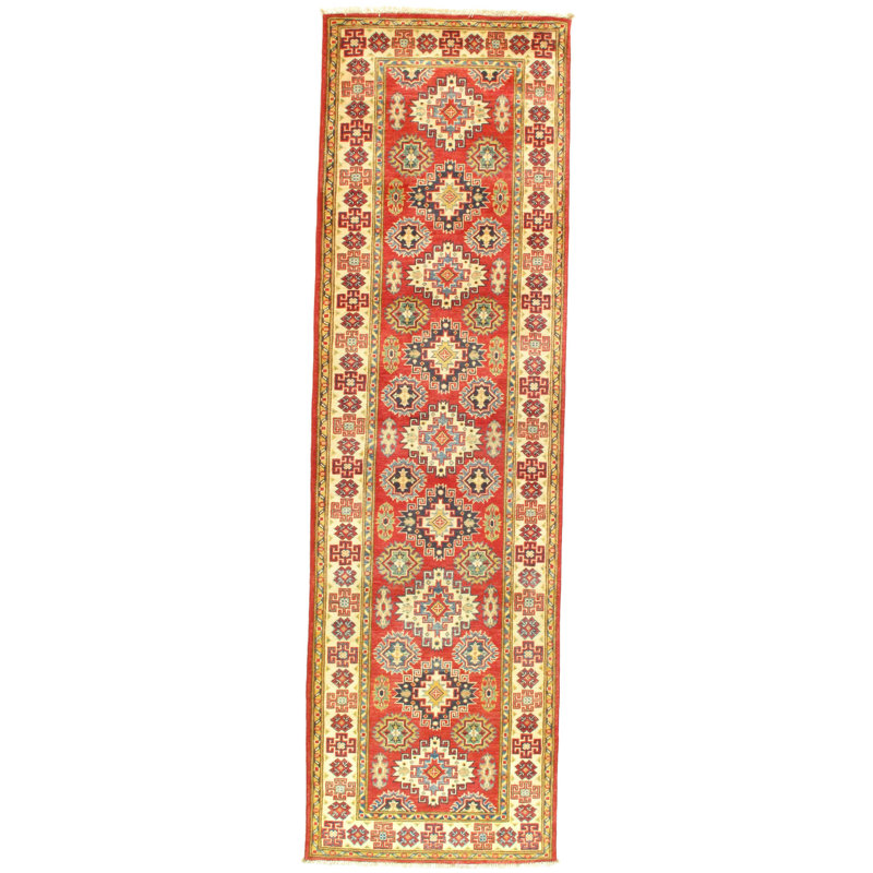 Tapis rouge / ivoire en laine noué à la main Kazak