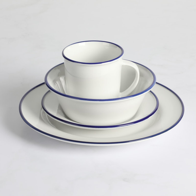 Cliffield White and Blue Porcelain Dinnerware Set, Service for 4