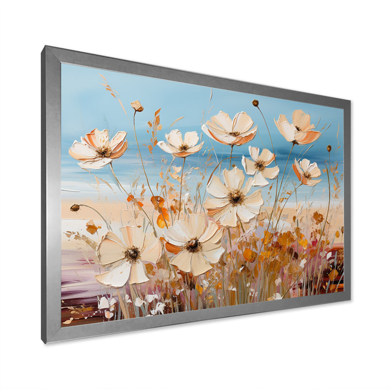 «Beige Wildflowers», impression sur toile, H 30 po x l 40 po x P 1,5 po, Cadre simple argenté