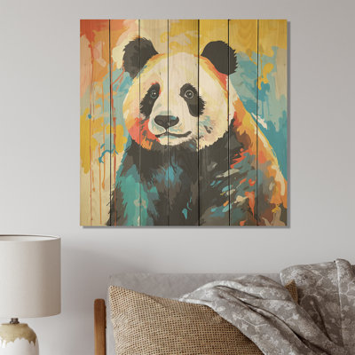 Pop Art Coloful Panda II - Panda Animal On Wood Print