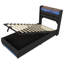 EU & UK Ottoman Storage Bed Frame with LED Lights & USB Charging Station, Faux Leather Gas Lift Bed with Bookcase Headboard, Black PU-2052529539