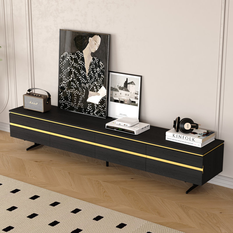 Meuble télé 86,61 "noir avec rangement caché et pieds en métal