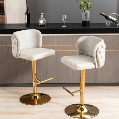 Siège pivotant beige moderne avec siège réglable, dossier rembourré en polyuréthane pour la maison et la cuisine (hauteur de l'assise de 2 tabourets de bar,