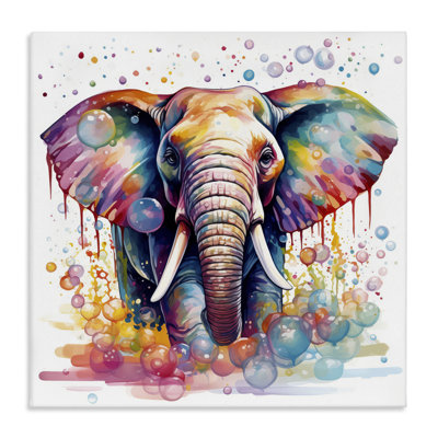 Art mural sur toile éléphant à motif de bulles par Mary Cunningham