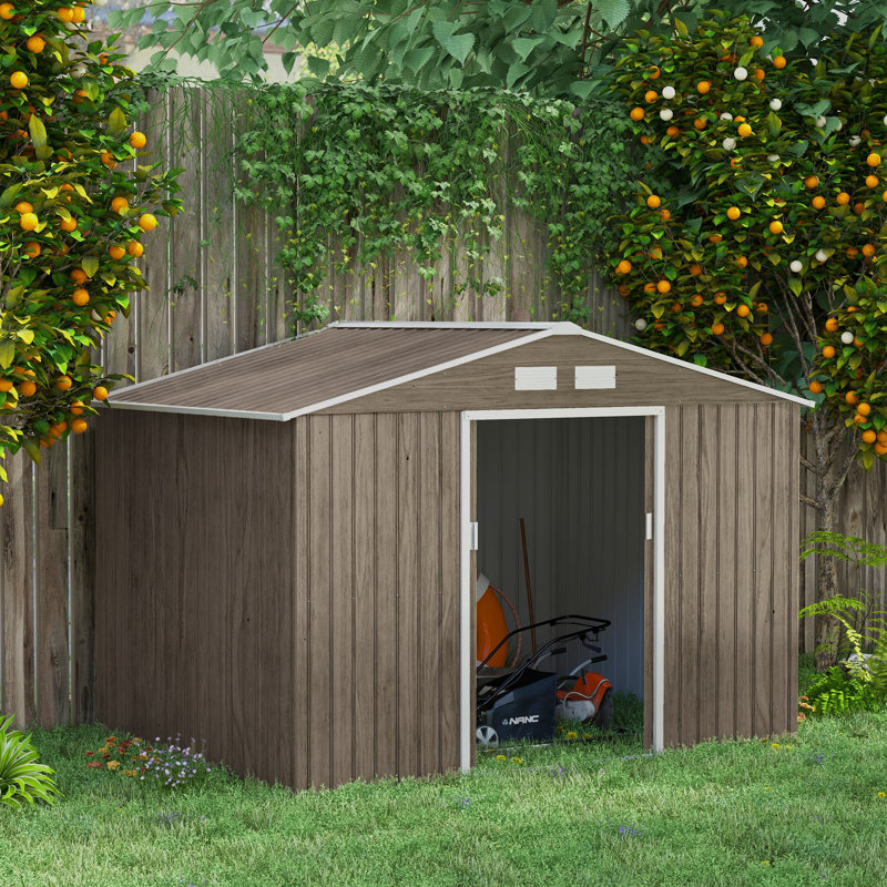 Timber Rustic Steel Garden Storage Shed With Lockable Double Doors And Vents