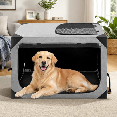 36x25x25-Inch Dog Crate for Large and Medium Breeds, Foldable Portable Dog Kennel with Two Doors and Sturdy Mesh Windows for Travel or Home, Light Gray