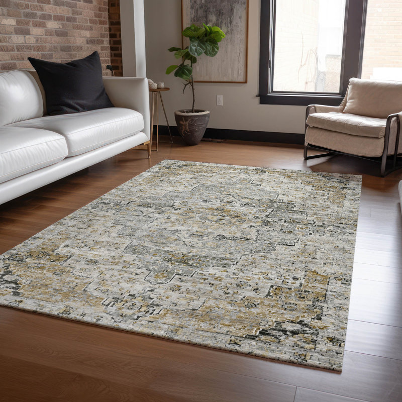 Tapis taupe Xhevrie intérieur / extérieur lavable à la machine, Rectangulaire 3 pi x 5 pi
