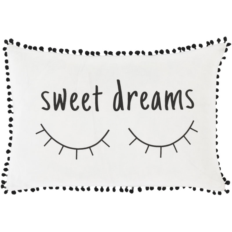 Pom-poms Cotton Throw Pillow, Down, Black