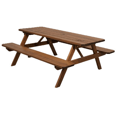  Table en cèdre rouge 6 pi avec bancs attachés, teinte champignon