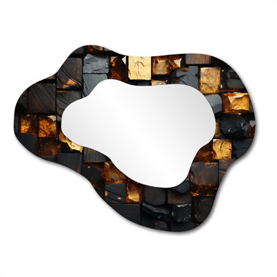 Grunge Gold Cubes Abstract Geometric III - Geometric Cloud Unique Mirror, Gold Asymmetrical Large Wall Mirror, Printed Metal Art