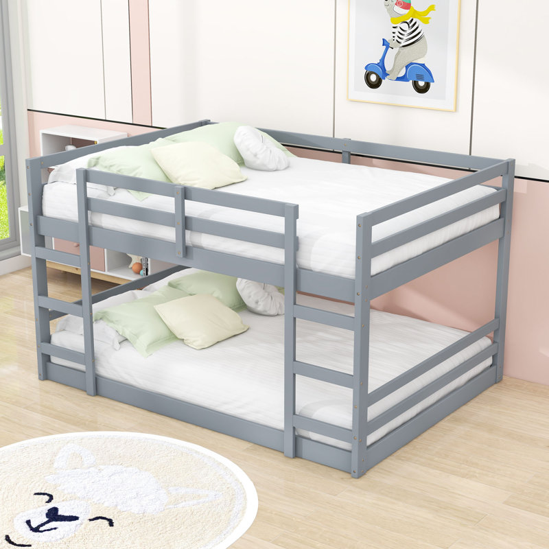 Full Over Full Wood Bunk Bed With Enhanced Safety Features And Ladders, Gray