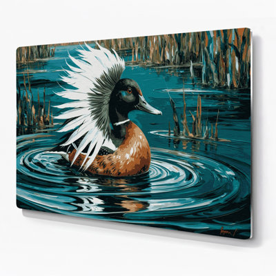 Birds Hooded Merganser Grey Metal Wall Art