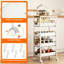 White 5-Tier Slimline Wheeled Storage Trolley, Metal Rolling Cart with Pull-out Baskets & Wooden Top, Narrow Slide-out Utility Organiser for Kitchen, Bathroom and Laundry Room