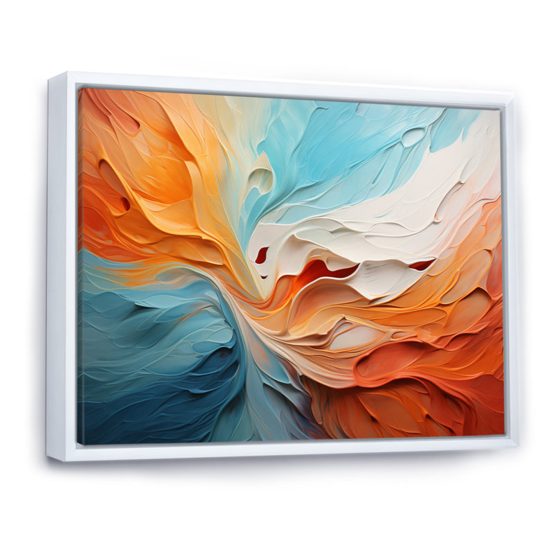 Teal Orange Bold Abstract Flow Collage I - Dams Wall Art, 24" H x 32" W x 1" D, White Floater Framed