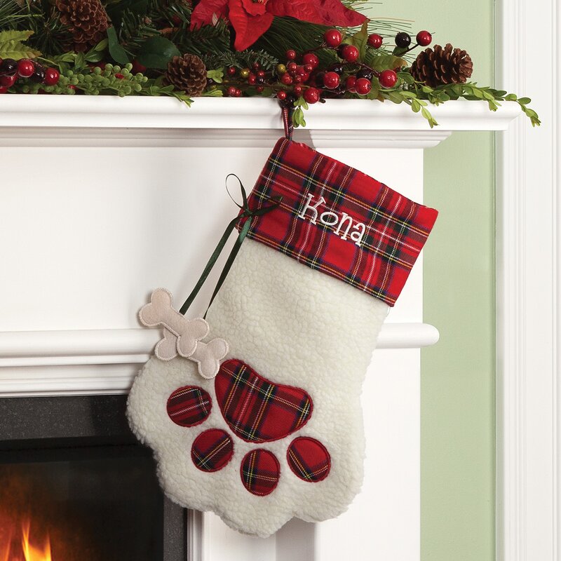 The Holiday Aisle® Plaid Dog Bone Personalized Paw Stocking & Reviews ...