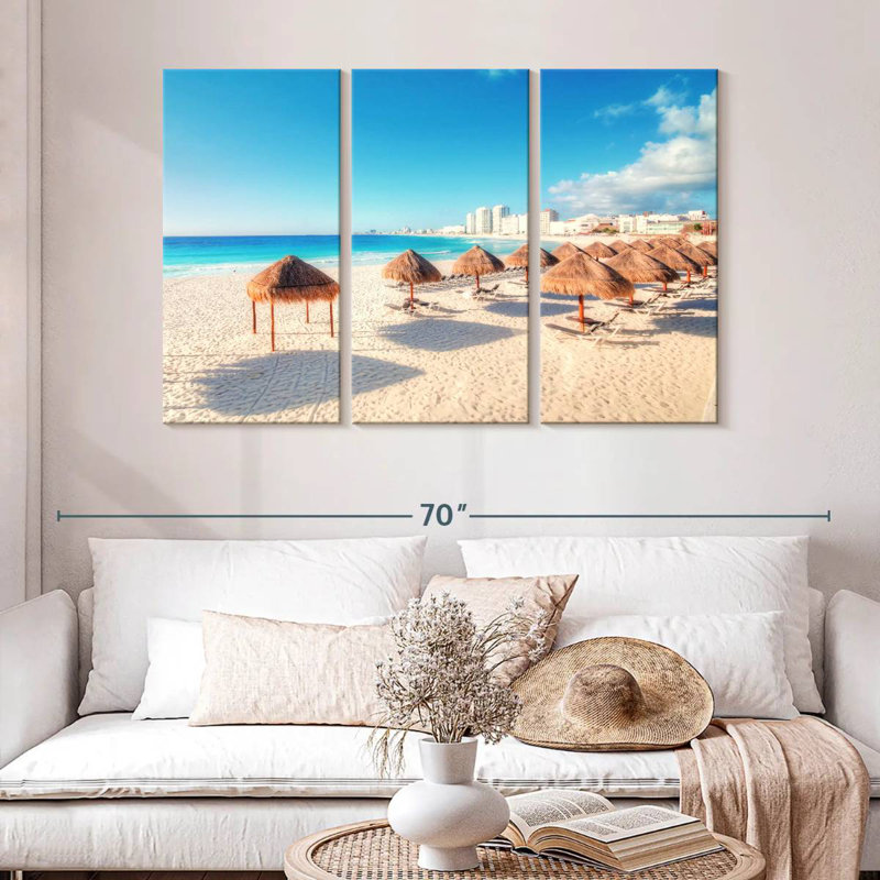 Gillard Cancun, scène de plage, H 48 po x l 74 po